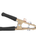 Solid Brass Grounding Work Clamp With 40mm Jaw For Big Current Welding Jobs Like Argon Arc And Sheath Use At The Shipyard Heavy Duty And Totally Ready To Hook Up, showing open jaws and textured grips.