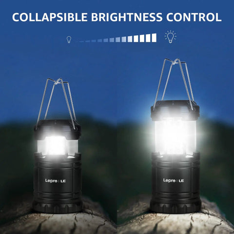 LED Lanterns Battery Powered For Camping And Outdoors, Collapsible, showing brightness levels, 2 Pack