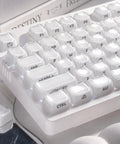 Wireless Mechanical Gaming Keyboard With 95 Percent Layout And Integrated Number Pad In Cream White Glossy Cat Ear Keycaps.