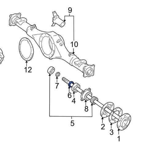 Diagram showing assembly of rear axle bearing inner retainer fits Toyota 4Runner 1984 2002 Tacoma 1995 2004 Tundra 2000 2006 Pickup 1979 1995 and T100 1993 1998 for smooth quiet operation and reduced friction and pro grade reliability.