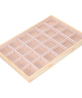 Straight Up Premium Pine Wood Jewelry Tray with 24 Compartments And Plush Velvet Lining to Store Your Bling smooth display angle.