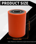2Pcs Load Wheel Set Replacement For Toyota 8HBW23 Electric Pallet Jack Lift Truck. Orange nylon caster with dimensions shown.