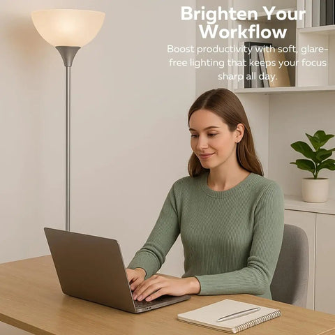 Dope Silver Torchiere Floor Lamp With White Opal Shade Modern Standing Fixture For Living Room Bedroom Or Office 72 Inch Tall E26 Base Compatible