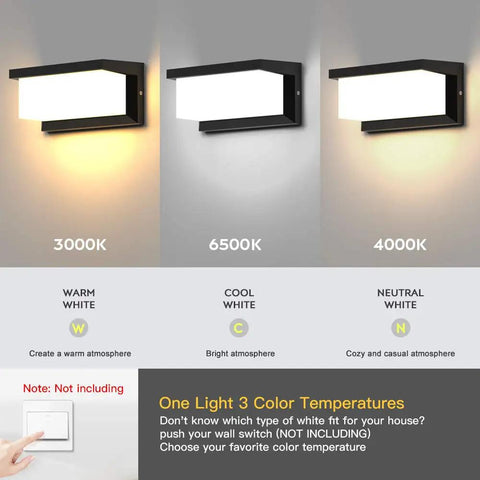 Outdoor Wall Porch Light LED Matte Black Exterior Lamp IP65 Waterproof With Three Color Temperature Options display