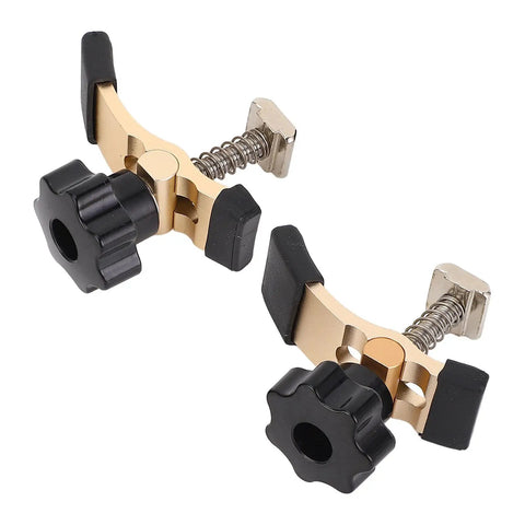 Top Notch Luocute 2 Pack T Track Hold Down Clamps For CNC Router And Woodworking Plus Protective Sleeves Aluminum Alloy Press Plate Set That Grabs Tight, black knobs and aluminum alloy clamps.