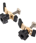 Top Tier Aluminum T Hold Down Clamps Secure Your CNC Router And Engraving Work Just Right For 3018 Machines with black knobs and gold finish.