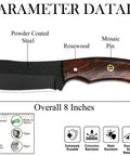 Rugged Fixed Blade Hunting Knife With Powder Coated Stainless Steel Blade And Wooden Grip Full Tang Build For Camping Survival And Outdoor Use A Beast Of An Outdoor Utility Knife For Any Outdoor Adventure, 8 inches, rosewood handle, mosaic pin visible.