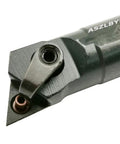Close-up of Five Eighths Inch By Seven Inch Beefed-Up Carbide Indexable Boring Bar Turning Tool Holder S16Q-MTJNR16 insert section