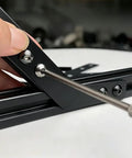 Close-up installation of Six Piece 45 Degree L Brackets For Aluminum Profile Extrusion Corner Braces Joining Plates 2020 Series.