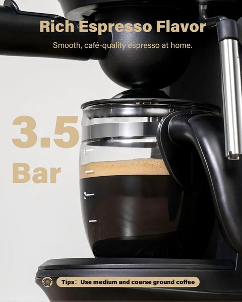 Compact 4 Cup Espresso Maker With Milk Frother For Cappuccino And Latte Fast 800W Heating System Easy To Use Home Espresso Machine 3.5 Bar Boiler Black Great For Busy Mornings with cup brewing espresso