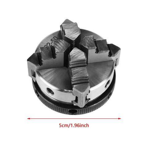 Top Shelf 4 Jaw Reversible Self Centering Lathe Chuck With M14 Thread Mount And 50mm Jaw Capacity, 5cm diameter, metal construction.