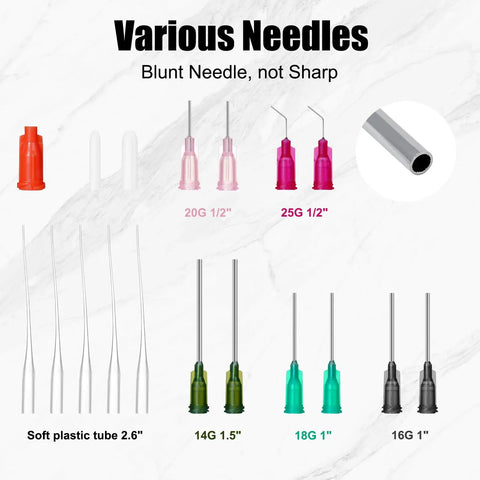 Applicator Syringe Set With Blunt Tip Needles And Luer Lock Caps For Precise Bonding And Easy Flow Pro Grade Build Includes 1ml 3ml 5ml 10ml And 20ml Syringes With Sealed Caps And Durable Dispenser Tips; assorted blunt needles