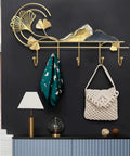 Heavy Duty Wall Mount Coat Rack With Five Slick Metal Hooks Top Shelf Entryway Organizer For Jackets Hats And Scarves Modern Closet Storage Solution Smooth Setup displayed with green scarf and woven bag.