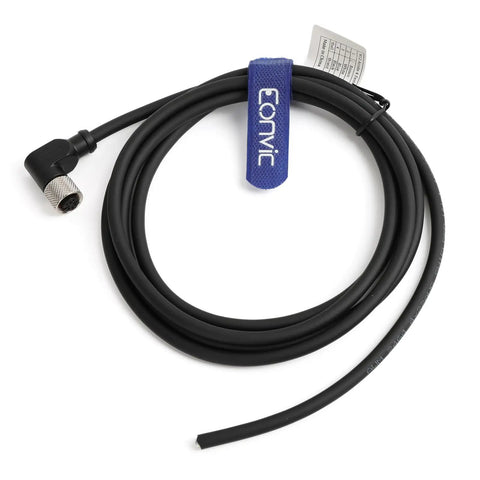 Right Angle M12 4 Pin Female A-Code Sensor Plug Cable, Industrial Grade 22 AWG PVC Jacket, coiled with connector visible