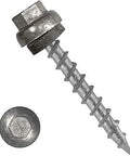 One 1.5 Inch Long Life Metal Roofing Screw with domed cap and hex head, zinc coated, Type 17, for metal to wood OSB, close-up view.