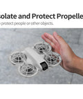 Hand holding drone with Drone Propeller Guard Set For DJI Neo Anti Collision Protection, Ultra Lightweight Prop Covers.