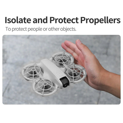 Hand holding drone with Drone Propeller Guard Set For DJI Neo Anti Collision Protection, Ultra Lightweight Prop Covers.