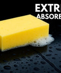 Two Pack Extra Thick Large Rectangle Car Wash Sponges For All Purpose Cleaning Non Scratch Safe On Paint Ideal For Vehicle Washing Equipment Cleaning And Boat Cleaning sponge shown with foam on wet black surface