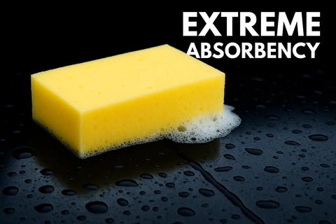 Two Pack Extra Thick Large Rectangle Car Wash Sponges For All Purpose Cleaning Non Scratch Safe On Paint Ideal For Vehicle Washing Equipment Cleaning And Boat Cleaning sponge shown with foam on wet black surface