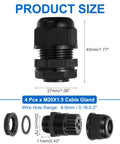 4 Pack M20 Cable Gland Waterproof Nylon Joint For 4-5mm Cables, 3 Wire Holes, Built To Seal Tight And Protect Enclosures, Strain Relief, Gland Replacement, Weatherproof Black. Size 45 x 27 mm