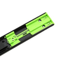 Premium Bottom Mounted Drawer Slides For Kitchen Cabinets Smooth As Butter Concealed Rail Kit with black and green rail detail.