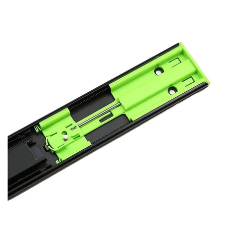 Premium Bottom Mounted Drawer Slides For Kitchen Cabinets Smooth As Butter Concealed Rail Kit with black and green rail detail.