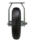 Built Tough 8 Inch Pneumatic Caster Wheel With Rigid Plate And 220 Pound Load Capacity Featuring Precision Ball Bearing Hub, side view.