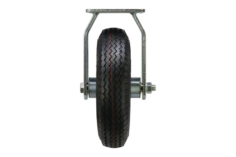 Built Tough 8 Inch Pneumatic Caster Wheel With Rigid Plate And 220 Pound Load Capacity Featuring Precision Ball Bearing Hub, side view.