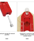 Adjustable Radius Woodworking Compass Scriber with Aluminum Alloy Arc Head showing fixed pen storage and position on wood.