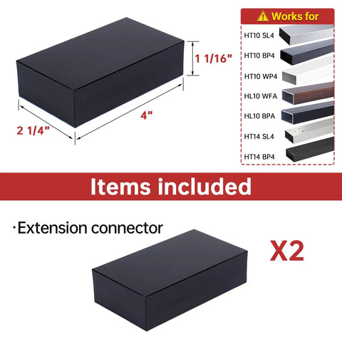 Flat Handrail Extension Connector For HT10 HL10 HT14 Handrails 100mm High POM Fitting 2 Pack diagram showing dimensions and compatible models.