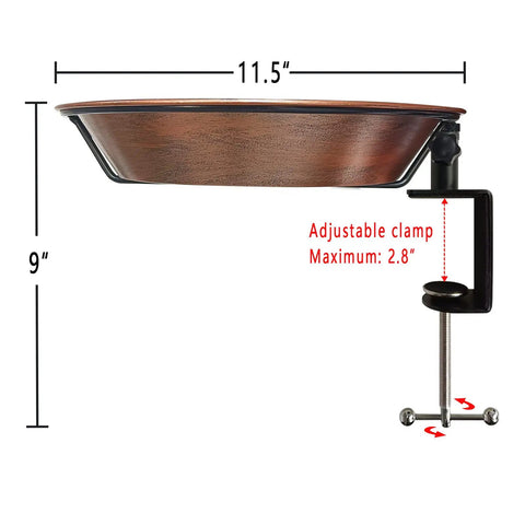 Heavy Duty Iron Bird Bath For Railing And Balcony Deck, 11.5 inch basin with adjustable clamp for stability.