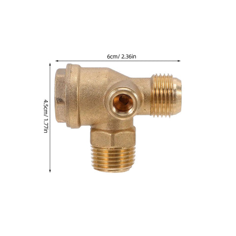 Copper One Way Check Valve For Air Compressors 20mm Connector Quiet Industrial Pro Grade Spare Part With Three Port Tee For Flexible Pipe Connections In Workshop Use Anti Backflow Safety, brass valve with 6cm x 4.5cm size