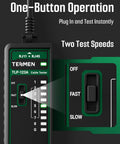 Pro Grade TLP-123A Network Cable Tester For RJ45 RJ11 Ethernet Cables CAT5 to CAT7 UTP and STP, black handheld tester with fast/slow switch