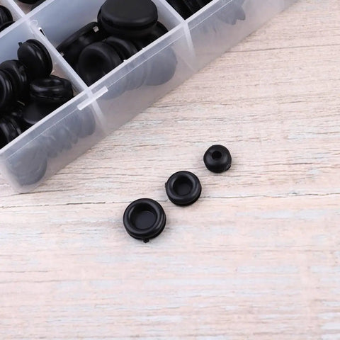 125 Piece Heat Resistant Rubber Gasket Kit With Grommets And Seal Rings For Faucets And Hoses Electrical Appliances And Bearings In Pollution Free Silicone Rubber Set In A Durable Plastic Box, black seals shown