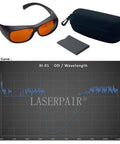 Professional Grade Kickass Laser Safety Glasses With Hella Od5 Plus Eye Defense Across One Hundred Ninety To Eleven Hundred Nanometer Wavelength Range For Spa Studios And Beauty Clinics In Classic Orange Lens with case and cleaning cloth.