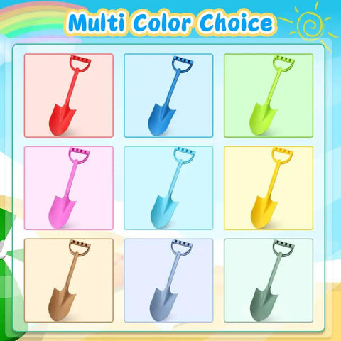 Colorful display of 16 Inch Jumbo Beach Sand Shovel Set For Kids And Adults, Heavy Duty Digging Spades in nine shades