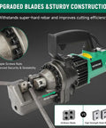 Heavy Duty 7/8 Inch Electric Hydraulic Rebar Cutter with upgraded blades, sturdy construction, and multiple screws for enhanced security.