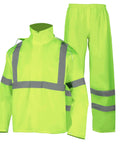 Hi Vis Rain Suit For Men Waterproof Yellow Reflective Class 3 Rain Jacket And Pants Gear Rainsuit With Heavy Duty Zippers Reinforced Seams And Breathable PU Lining For Jobsite Ready
