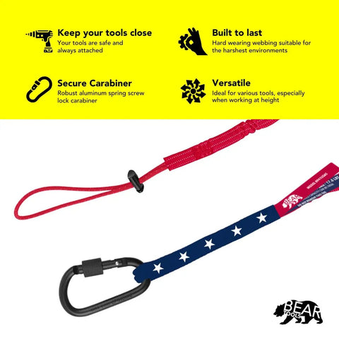 USA Flag Safety Lanyard Tether 3 Foot Heavy Duty Scaffold Strap with carabiner, American design, 10 pack for construction sites.