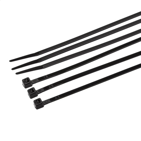 Heavy Duty Multi Purpose Cable Ties 12 Inch 300mm 200 Pack Black for Home Office Garden and Workshop Use Tether Cables Wires Tarps and More Self Locking Fasteners shown in close-up
