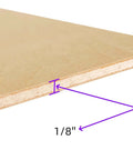Baltic birch plywood sheet, 1/8 in thick, natural wood color, edge view