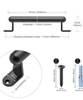 Dimensions and components of 12 Inch Barn Door Pull Handle Heavy Duty Sliding Door Pull For Gate Closet Garage Drawer Towel Bar Stairs Black Finish Durable Steel Construction For Interior And Exterior Use Anywhere.