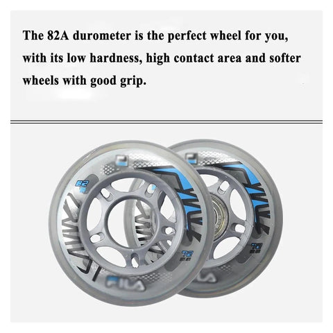 Inline Skate Replacement Wheels 72Mm 76Mm 82A For Indoor Outdoor Use With Bearings High Performance Roller Skate Wheels Beefed Up Stable Ride And Shock Absorption, showing two wheels with visible bearings.