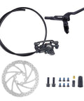 Front view of WEEROCK MTB hydraulic brake set with 160mm rotor, black lever, hose, and mounting hardware.