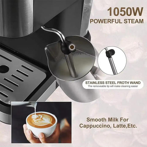 Skip The Long Line With This Fire 20 Bar Espresso Machine featuring milk frother and steam wand for lattes and cappuccinos.