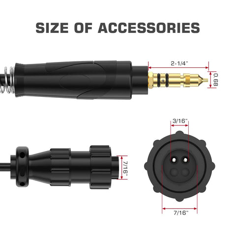 Hella Reliable ARCCAPTAIN 250A Mig Welding Gun Stinger cable connectors with measurements for compatibility, durable design.