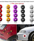 Aluminum Bumper Quick Release Fasteners Kit For Cars Front And Rear Bumpers with Washers Nuts Screws O Ring Seals shown in five colors