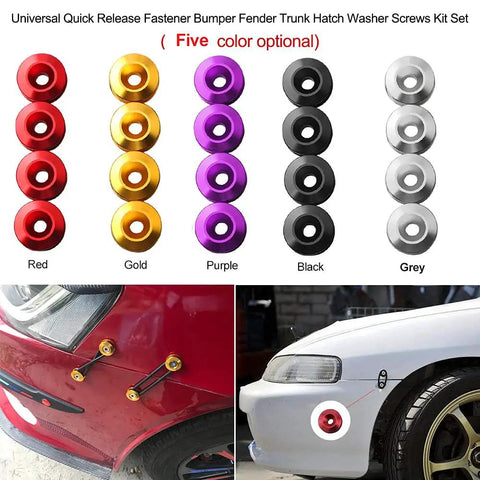 Aluminum Bumper Quick Release Fasteners Kit For Cars Front And Rear Bumpers with Washers Nuts Screws O Ring Seals shown in five colors