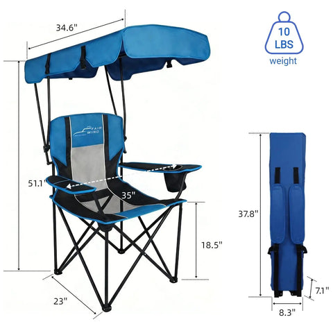 Heavy Duty Oversized Portable Canopy Camping Chair With Sunshade 380 Lb Capacity Folding Lawn Chair dimensions and design