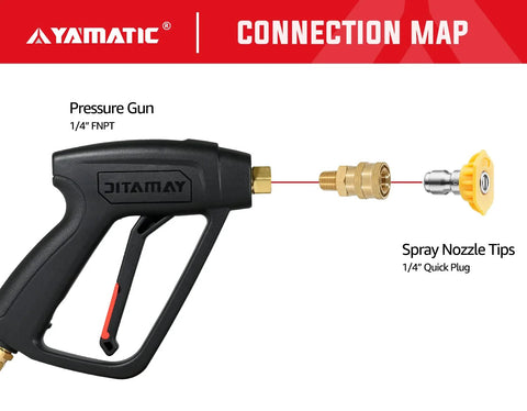 Side view: YAMATIC pressure washer fitting, 1/4 in FNPT male to 1/4 in socket, brass quick-connect, 5000 PSI
